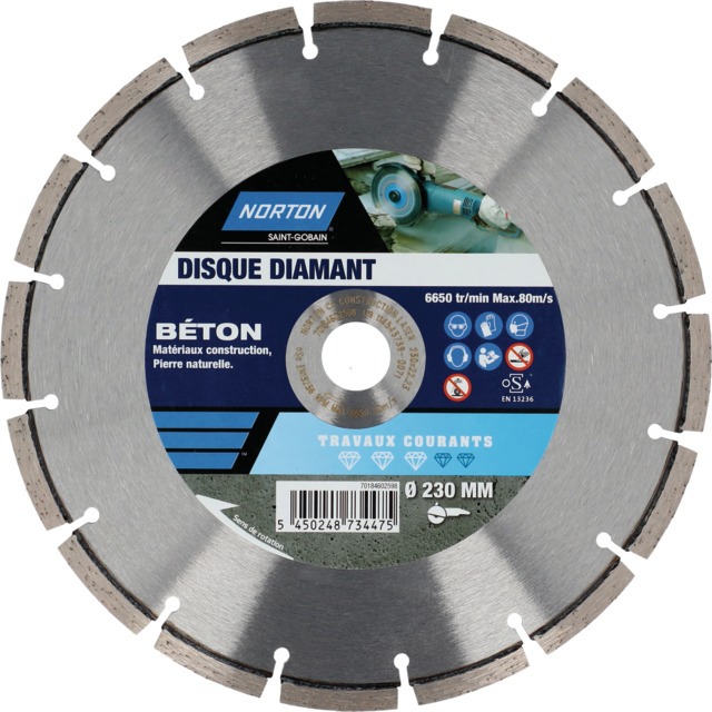 Disque A Tronconner Diamant Beton 230X22,2 MM Travaux Courants Norton référence fournisseur 1925089
